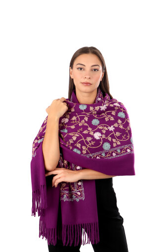 Purple Embroidered Winter Shawl 