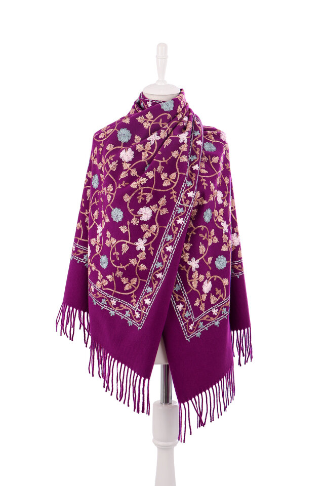 Purple Embroidered Winter Shawl - 2