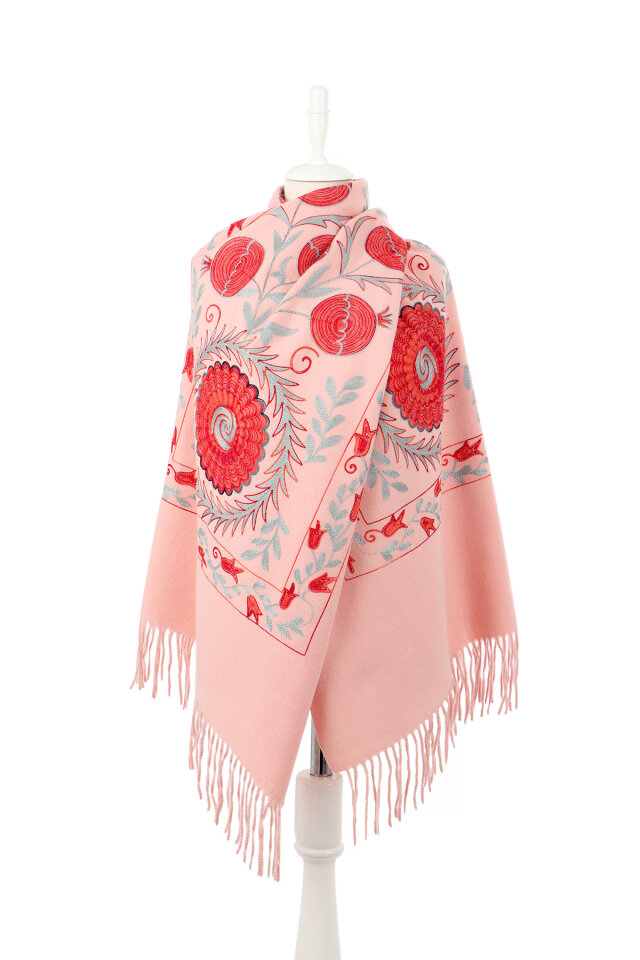 Pembe Nakışlı Kışlık Şal - 2