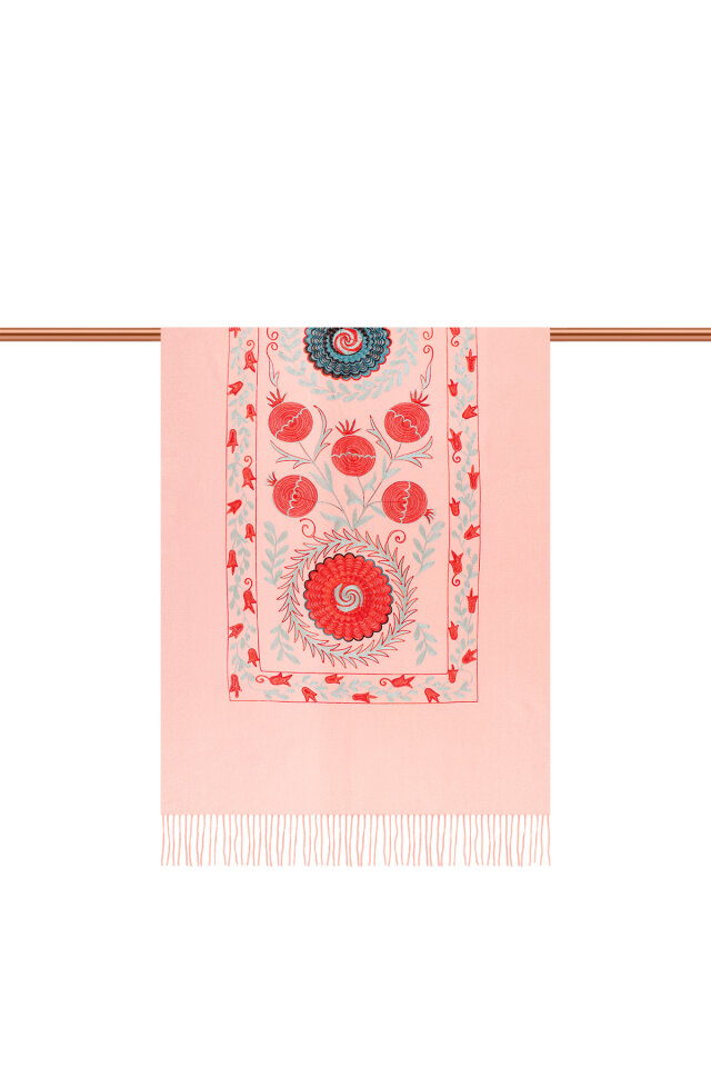 Pembe Nakışlı Kışlık Şal - 3