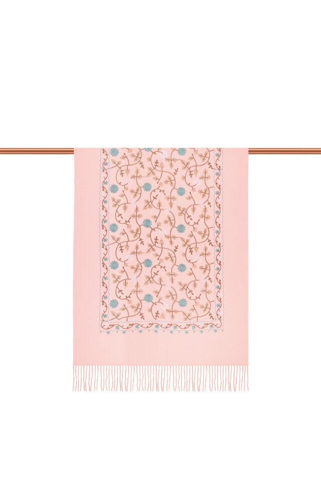 Pembe Nakışlı Kışlık Şal - 3