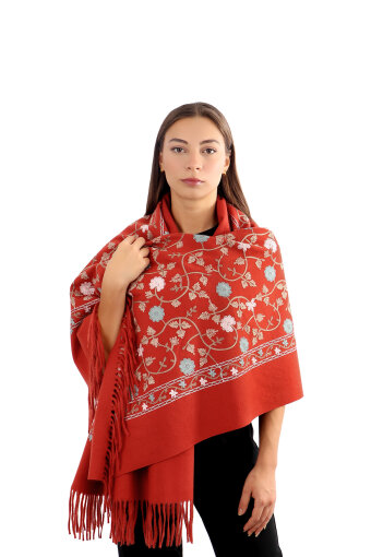 Cinnamon Embroidered Winter Shawl 