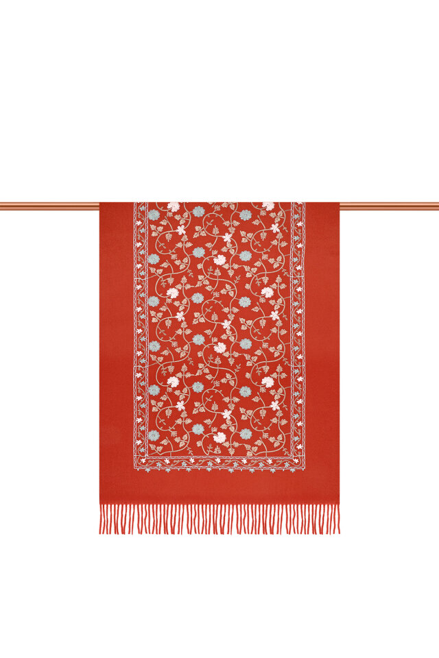 Cinnamon Embroidered Winter Shawl - 3