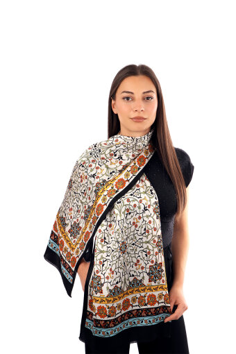 Black Ivy Pattern Narrow Silk Scarf 
