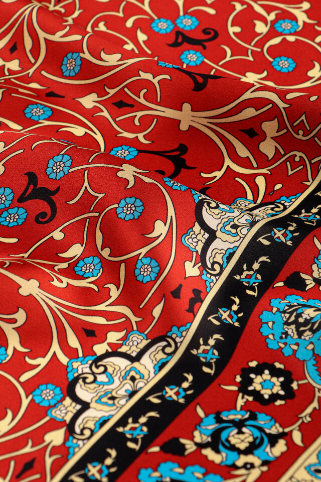 Burgundy Ivy Pattern Sura Silk Scarf - 4