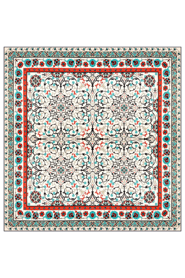 Ecru Ivy Pattern Sura Silk Scarf - 3