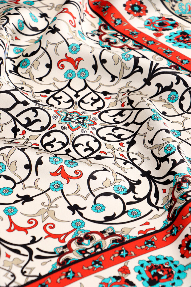 Ecru Ivy Pattern Sura Silk Scarf - 4