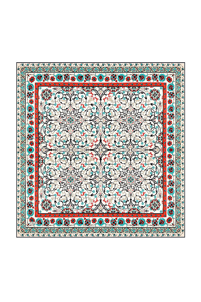 Ecru Ivy Pattern Sura Silk Scarf 