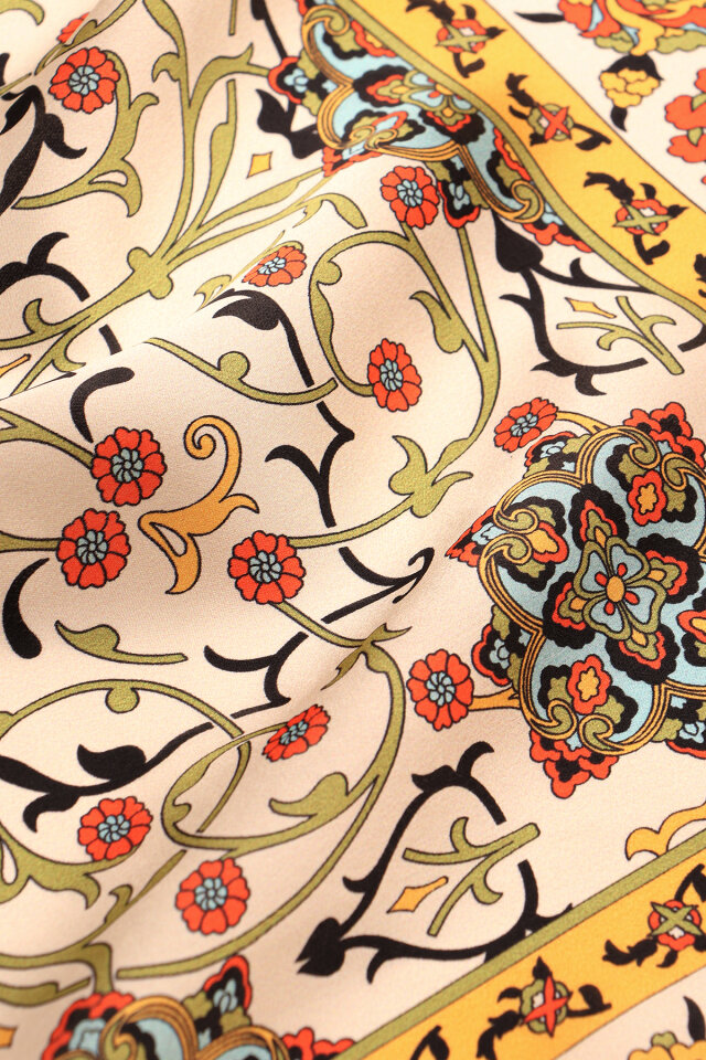 Khaki Ivy Pattern Sura Silk Scarf - 4