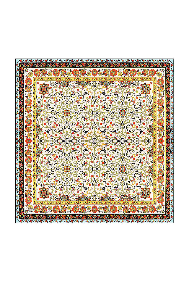 Khaki Ivy Pattern Sura Silk Scarf 