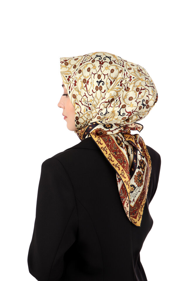 Mustard Ivy Pattern Sura Silk Scarf - 2