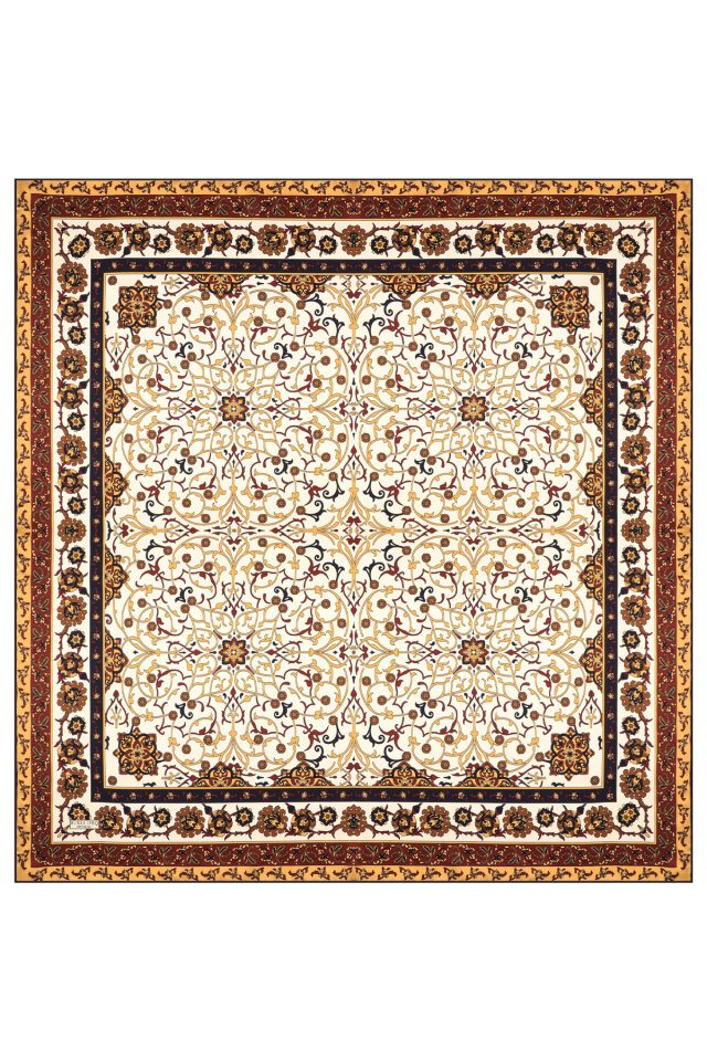 Mustard Ivy Pattern Sura Silk Scarf - 3