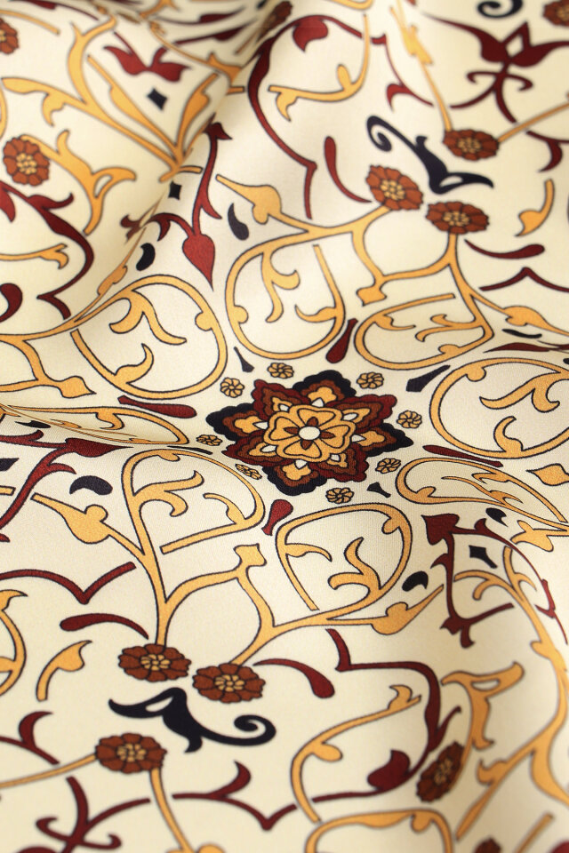 Mustard Ivy Pattern Sura Silk Scarf - 4