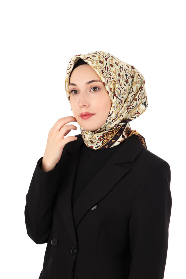 Mustard Ivy Pattern Sura Silk Scarf 