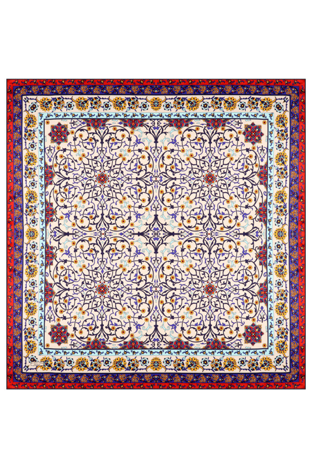 Navy Blue Ivy Pattern Sura Silk Scarf - 3