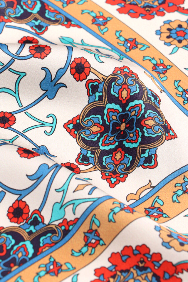 Petrol Blue Ivy Pattern Sura Silk Scarf - 4