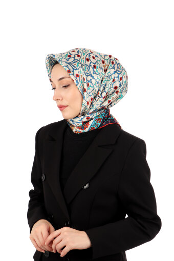 Petrol Blue Ivy Pattern Sura Silk Scarf 