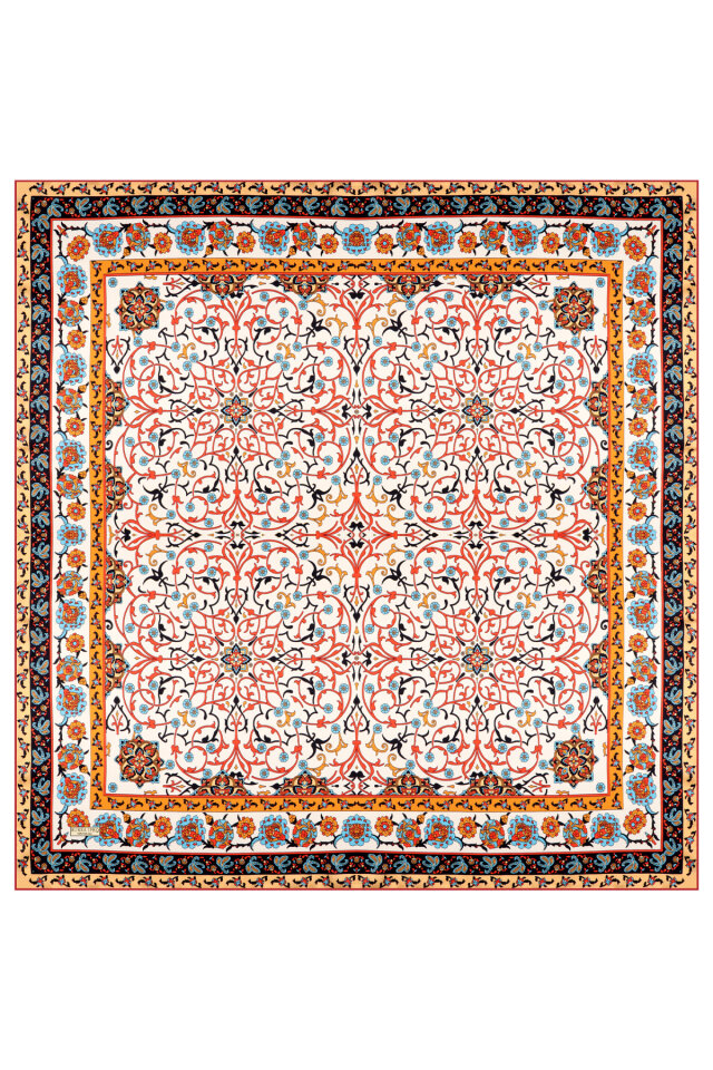 Red Ivy Pattern Sura Silk Scarf - 3