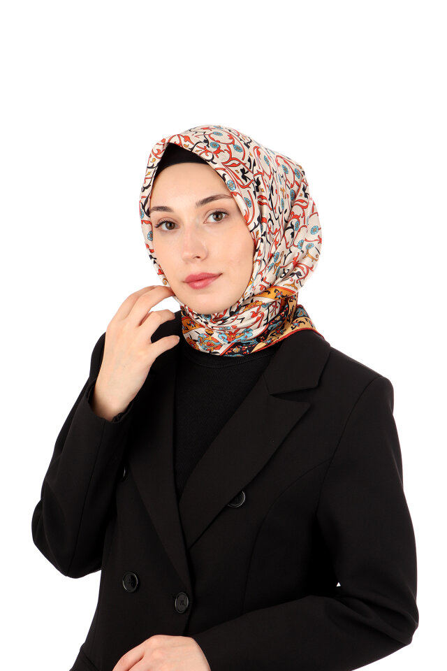 Red Ivy Pattern Sura Silk Scarf - Bursa İpek