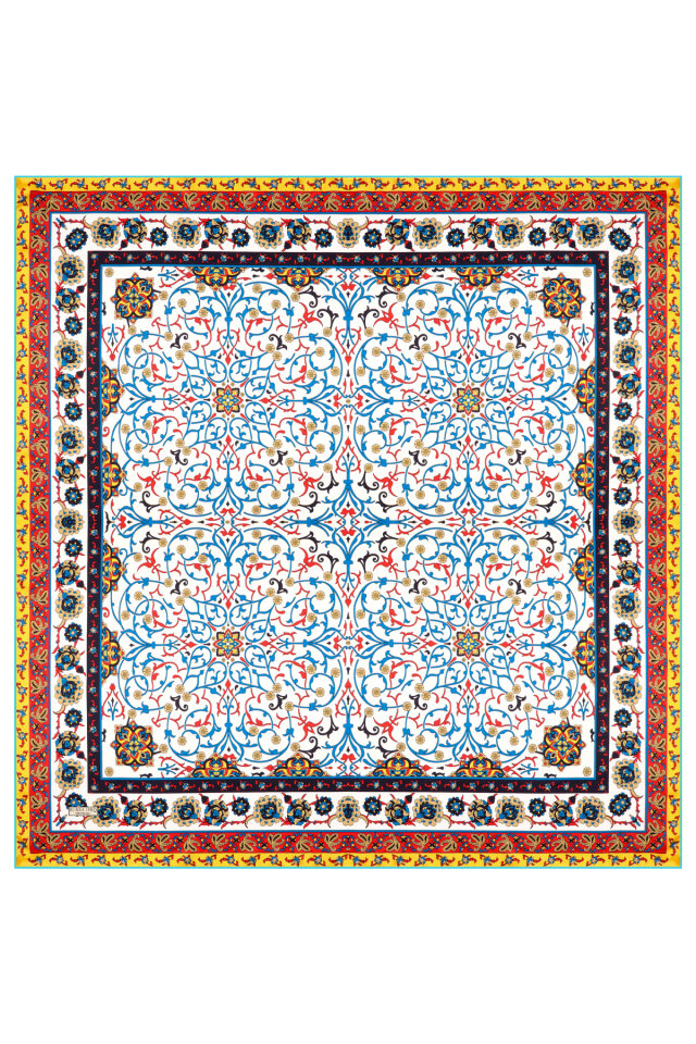 Turquoise Ivy Pattern Sura Silk Scarf - 3