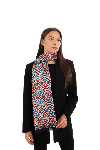 Black Ivy Pattern Voile Silk Scarf 