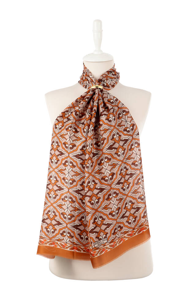 Cinnamon Ivy Pattern Voile Silk Scarf - 2