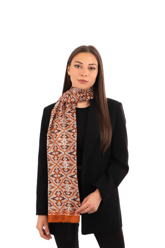 Cinnamon Ivy Pattern Voile Silk Scarf 