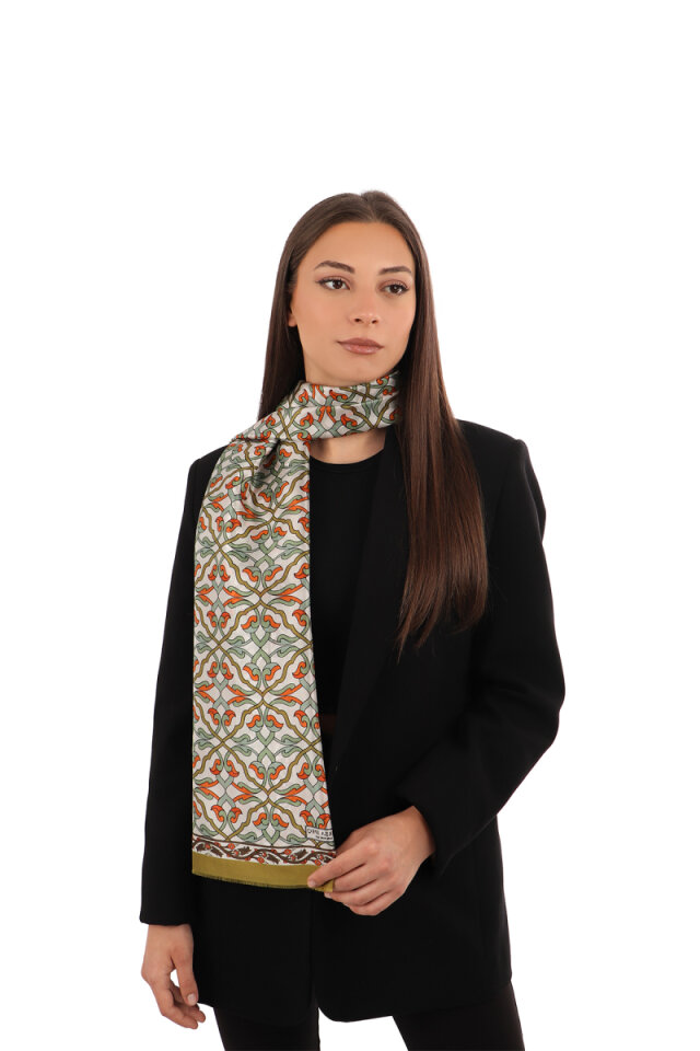 Oil Green Ivy Pattern Voile Silk Scarf 