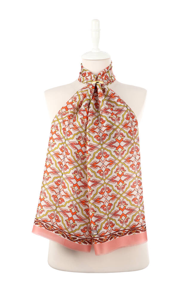 Salmon Ivy Pattern Voile Silk Scarf - 2