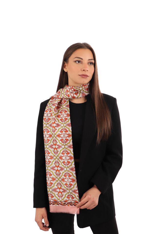 Salmon Ivy Pattern Voile Silk Scarf 