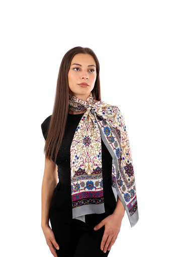 Gray Ivy Pattern Narrow Silk Scarf 