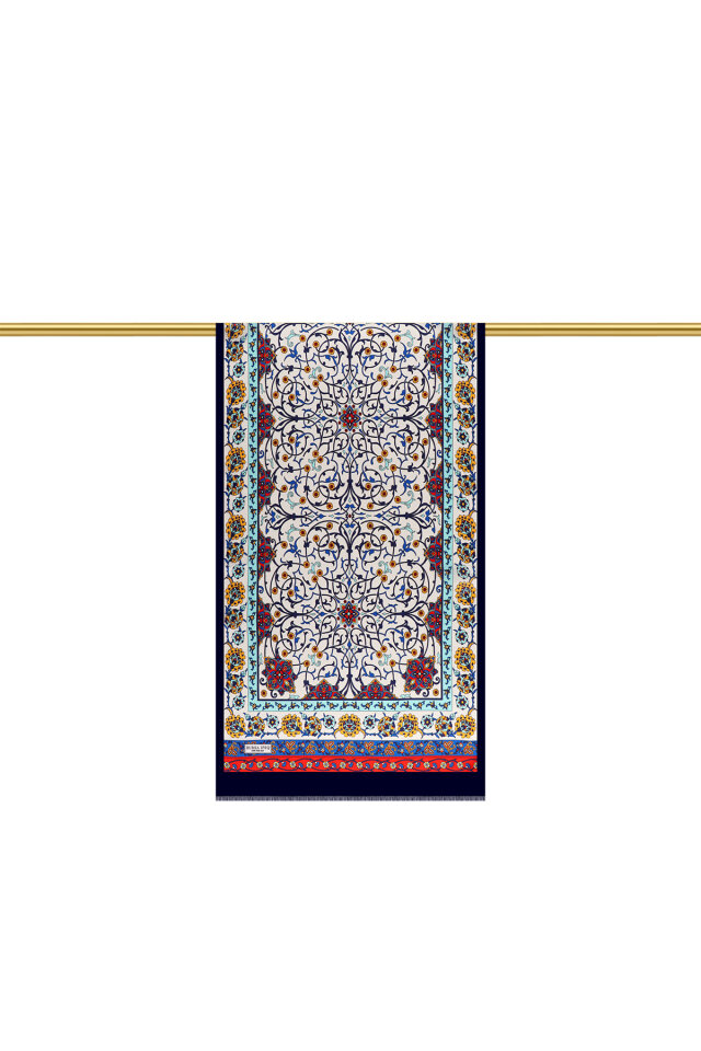 Navy Blue Ivy Pattern Narrow Silk Scarf - 3