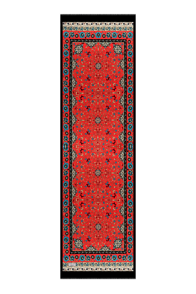 Red Ivy Pattern Narrow Silk Scarf - 4