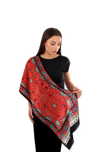 Red Ivy Pattern Narrow Silk Scarf 