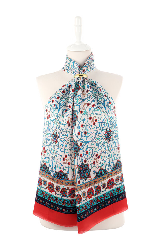 Red Ivy Pattern Narrow Silk Scarf - 2