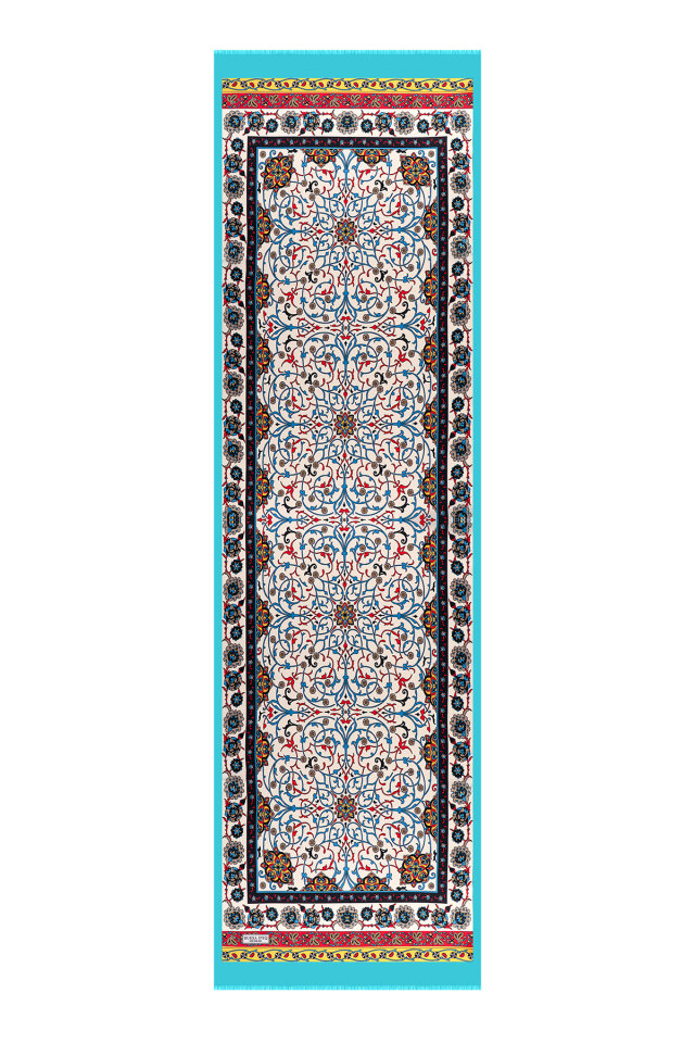 Turquoise Ivy Pattern Narrow Silk Scarf - 4