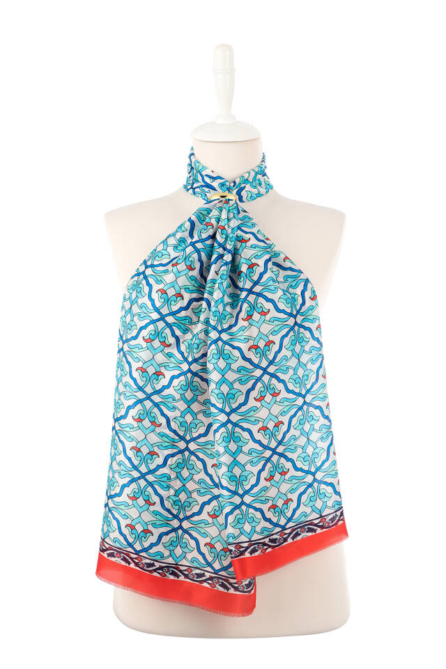 Red Ivy Pattern Voile Silk Scarf - 2