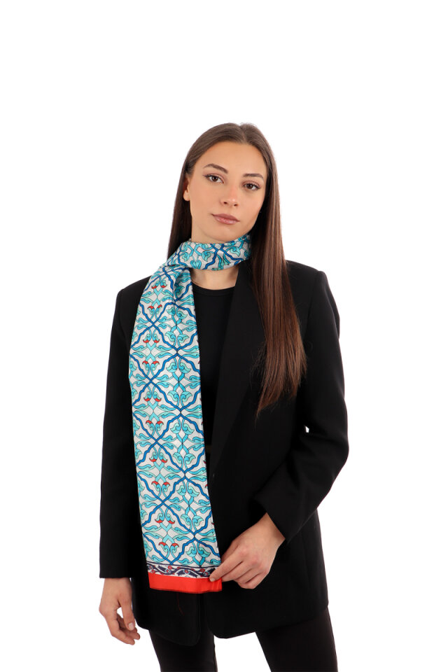 Red Ivy Pattern Voile Silk Scarf 