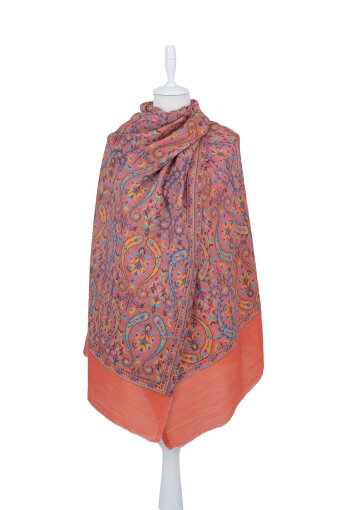 Turuncu Jakar Desenli Yün Şal 
