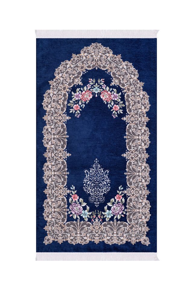 Lacivert Jüriye Desen Özel Dokuma Seccade - Bursa İpek