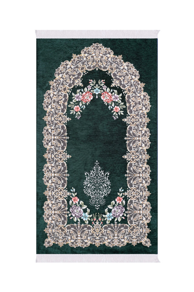 Yeşil Jüriye Desen Özel Dokuma Seccade - Bursa İpek