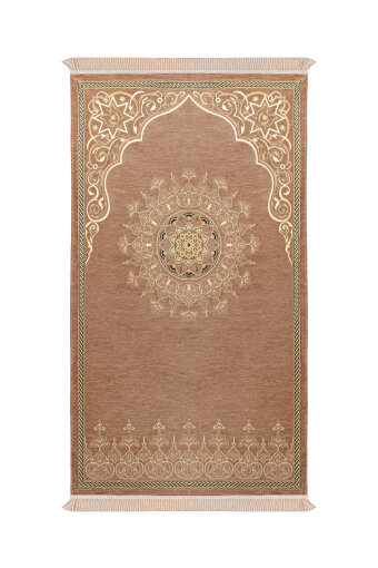 Bej Mandala Desen Kabartmalı Özel Dokuma Seccade 