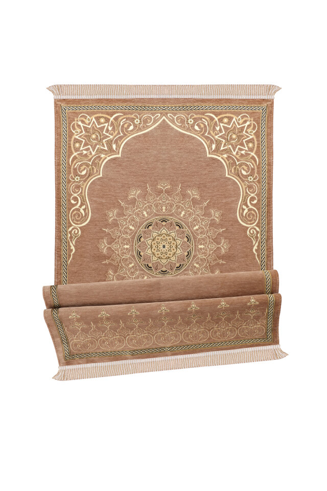 Bej Mandala Desen Kabartmalı Özel Dokuma Seccade - 4