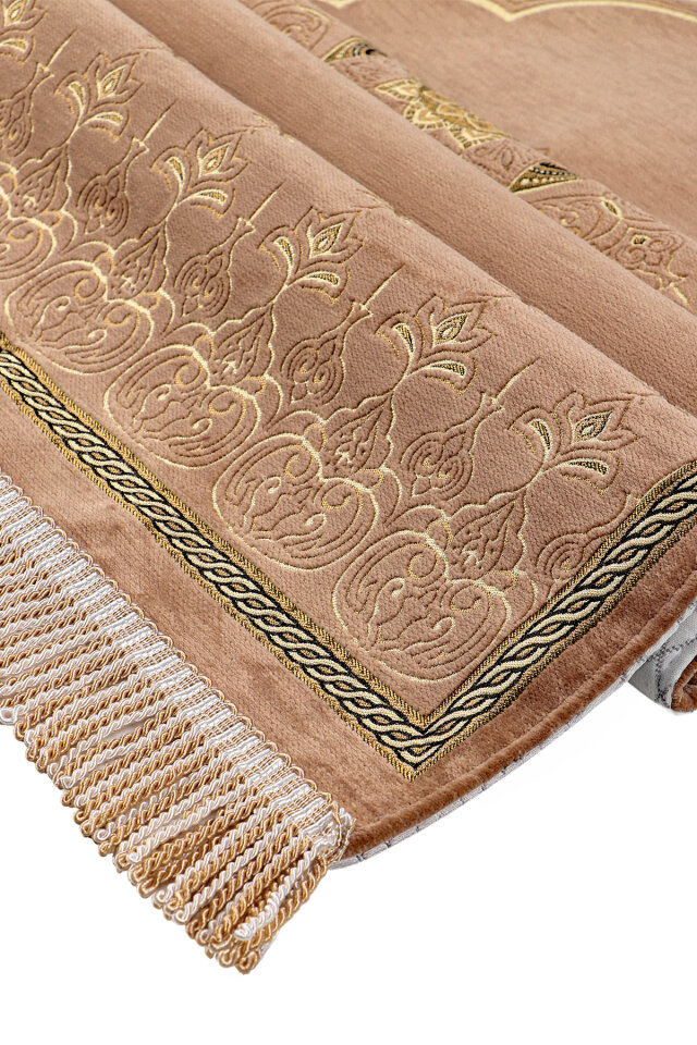 Bej Mandala Desen Kabartmalı Özel Dokuma Seccade - 3