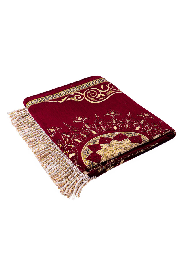 Bordo Mandala Desen Kabartmalı Özel Dokuma Seccade - 5