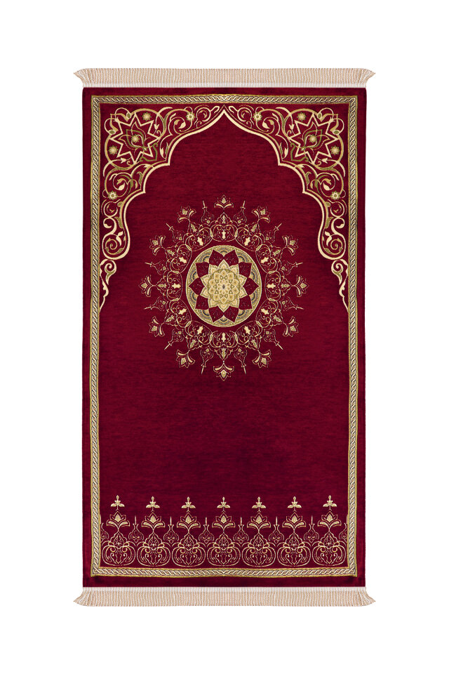 Bordo Mandala Desen Kabartmalı Özel Dokuma Seccade 