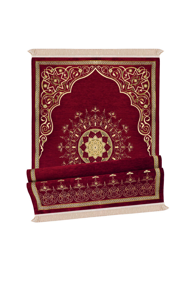 Bordo Mandala Desen Kabartmalı Özel Dokuma Seccade - 4