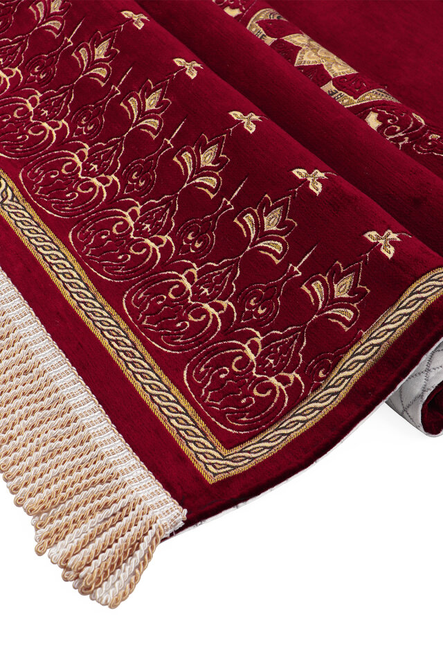 Bordo Mandala Desen Kabartmalı Özel Dokuma Seccade - 3