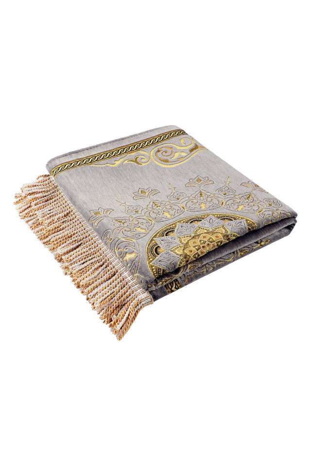 Gri Mandala Desen Kabartmalı Özel Dokuma Seccade - 5