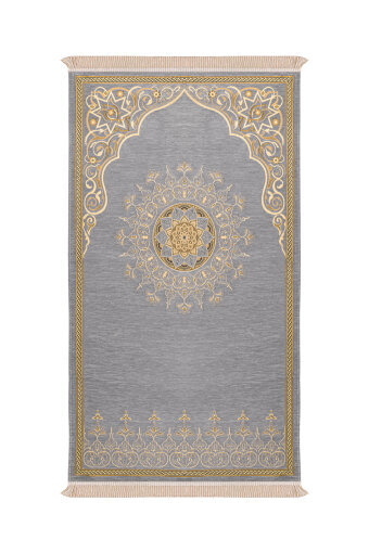 Gri Mandala Desen Kabartmalı Özel Dokuma Seccade 
